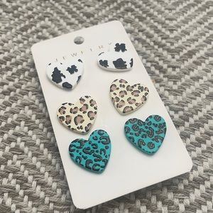 Set of three wooden heart earring